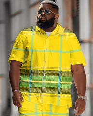 Men's Plus Size Classic Plaid Short Sleeve Shirt Shorts Suit