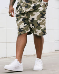 Big Men's Daily Casual Camouflage Short Sleeve Shirt Shorts Suit