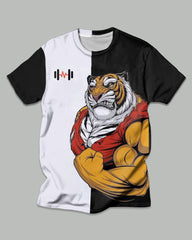 Men's Plus Size Funny Tiger Muscle Killer Print T-Shirt Pants Set