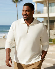 Big & Tall Men's Business Solid Color Long Sleeve Zipper Polo Shirt