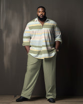 Men's Big and Tall Green Color Matching Long Sleeve Walking Suit