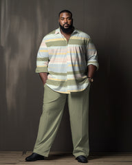 Men's Big and Tall Green Color Matching Long Sleeve Walking Suit