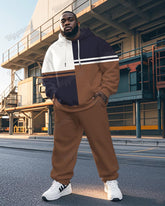 Men's Casual Brown Stripe Print Plus Size Hoodie Suit