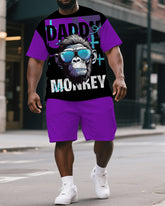 Big & Tall Men's Cool Gorillas DADDY MONKEY Print Casual Short-Sleeved T-shirt and Short Set