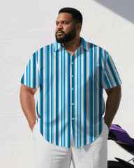 Big & Tall Men's Business Blue Striped Short Sleeve Shirt Trousers Suit