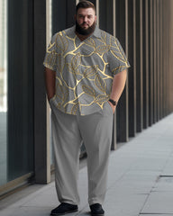 Leaf Pattern Printed Large Men's Short Sleeved Shirt Set