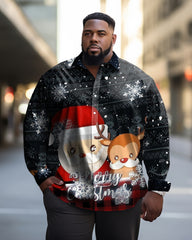 Big and Tall Men's Loose Christmas Elk Long Sleeve Shirt