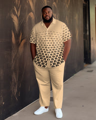 Big Men's Khaki Plaid Gradient Short Sleeve Walking Set