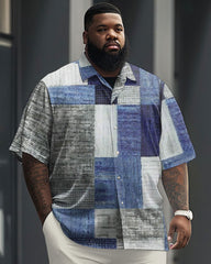 Men's Plus Size Simple Geometric Print Short Sleeve Shirt Set
