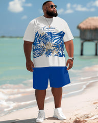 Hawaiian Tropical Leaf Print Big Men's Short Set
