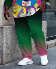 Big Men's Fierce Sad Bear Theme Gradient Effect Long Sleeve Shirt Pants Set