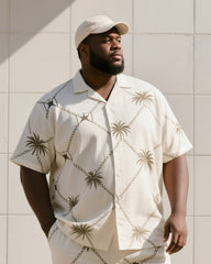 Big & Tall Men's Summer Daily Casual Diamond Cut Palm Leaf Shirt Shorts Suit