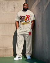 Big Men's Casual Fashion Fire Basketball Artistic Letter Printed Short Sleeve T-shirt Pants Set