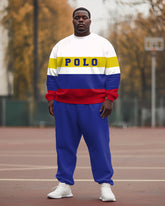 Men's Plus Size All-Match Simple Colorblock Printed Sweatshirt Two-Piece Set