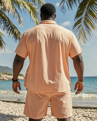 Big & Tall Men's Hawaiian Orange Summer Coconut Print Shirt Shorts Suit