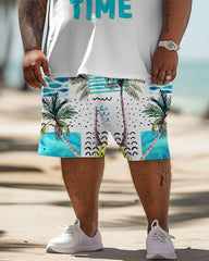 Men's Plus Size Hawaiian Glasses Alphabet Print T-Shirt Shorts Suit