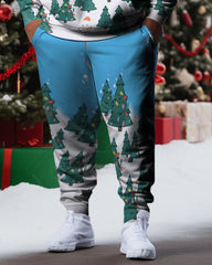 Men's Plus Size Christmas Tree Snow Hoodie Two Piece Set
