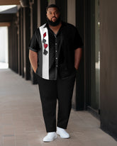 Big Men's Business Casual Color Block Graphic Sports Bowling Short Sleeve Shirt Pants Set