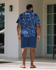 Men's Plus Size Blue Music Fashion Short Sleeve Shirt Shorts Suit