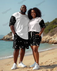 Couple's Stars Stitching Short-sleeved T-shirt Shorts Suit Large