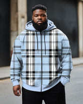 Men's Plus Size Blue Check Zip Hoodie