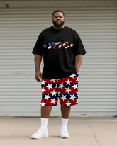 Men's Plus Size Independence Day1776 Star Print Round Neck Short Sleeve T-shirt Shorts Suit