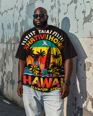 Men's HAWAII Sunset Cartoon Printed Casual Short Sleeve T-shirt