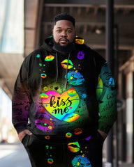 Men's Plus Size Love Kiss Me Hoodie Set of Two