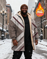 Big & Tall Men's Gray Geometric Print Velvet Thickened Long Hooded Exterior