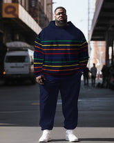 Men's Plus Size Casual Line Graphic Long Sleeve Hoodie Sporty Two-Piece Suit