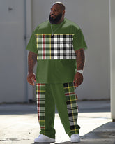 Men's Big & Tall Casual Plaid Pattern Printed T-shirt Trousers Set