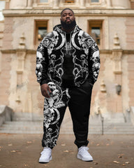 Men's Plus Size Necromancer Skull Printed Hoodie Suit