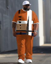 Men's Large Casual Colorblock Printed T-shirt Pants Suit