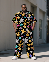 Big Men's Cartoon World Shining Stars Printed Short-Sleeve Shirt Pants 2-Piece Sets