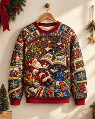 Big & Tall Men's Reading Santa Claus Quilted Sweatshirt