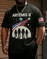 Big & Tall Men's Artemis Il Back To The Moon Print Crewneck Short Sleeve T-Shirt