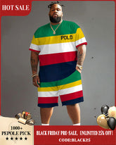 Big Guy's Polo Color Stripes T-Shirt Shorts Set