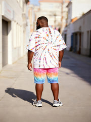 Big & Tall Men's Rainbow Spiral Tie-Dye Printed Round Neck Short Sleeve T-Shirt Shorts Set