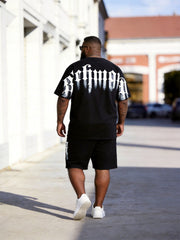 Big & Tall Men's Gothic Richmond Letter Printed Round Neck Short Sleeve T-Shirt Shorts Set