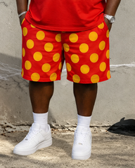 Big & Tall Men’s Black And Red Cartoon Big Round-Face Print Crew-Neck Short-Sleeve T-Shirt And Shorts Set