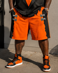 Big & Tall Men's Monster Suit Bolt Print Round Neck Short Sleeve T-Shirt Shorts Set
