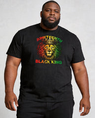 Big & Tall Men's Juneteenth Black King Red Yellow Green Lion Crown Print Round Neck Short Sleeve T-Shirt