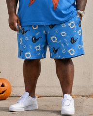 Big & Tall Men’s Retro Sailor-Neck Fake-Pattern Crew-Neck Short-Sleeve T-Shirt And Shorts Set