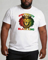 Big & Tall Men's Juneteenth Black King Red Yellow Green Lion Crown Print Round Neck Short Sleeve T-Shirt