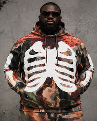 Big & Tall Men's Retro Camo 3D Skeleton Print Hoodie Set