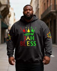 Big & Tall Men's "JAH BLESS" Green Yellow Red Crown Print Hoodie