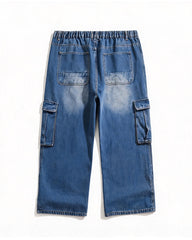 4XL-9XL Plus Size Men's Washed White Multi-Pocket Tooling Staggable Waist Denim Pants
