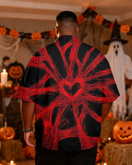Big & Tall Men's Halloween Love Cobweb Print Short Sleeve Shirt