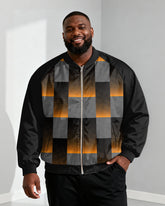 Big & Tall Men's Black Geometric Print Zip Long Sleeve Jacket