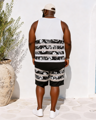 Big & Tall Men's Tropical Floral Stripe Print Tank Shorts Set